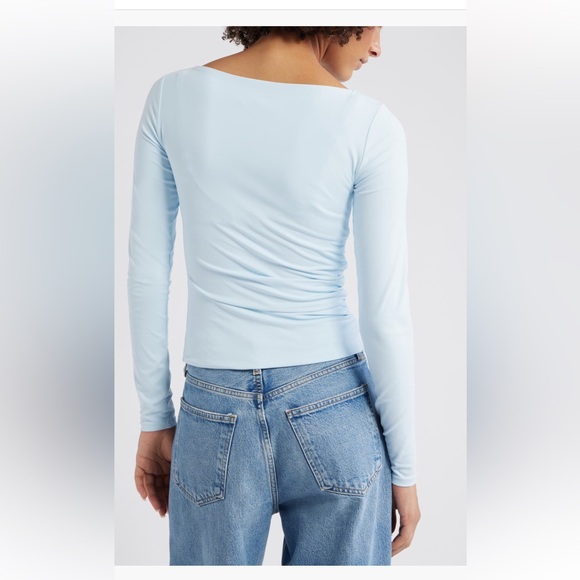 NWT Nordstrom Open Edit Ruched Side Top Blue Delicate Large - Picture 2 of 7